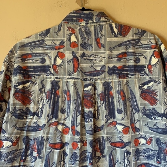 Columbia Men’s Fishing Lure Print Shirt XL Cotton Button-Up Short Sleeve Casual - Picture 10 of 11